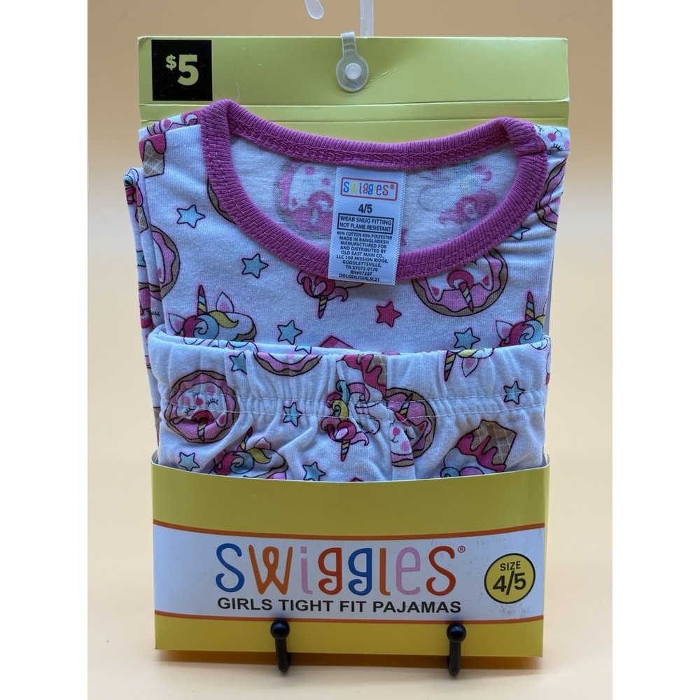 Swiggles Girls Tight Fit Pajamas 2 Piece Set Unicorn Donut Star Print Size 4/5